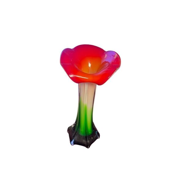 Vintage Italian Murano Amaryllis Floral Red Green & White Hand Blown - Picture 7 of 7